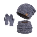 Winter set with blue-grey knit beanie, fleece neck warmer and touchscreen gloves - Mixed Navy Blue 3-Piece Set (6124)
