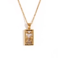 18K gold plated tarot necklace featuring a shell inlaid 'The Lovers' pendant design - Gold-The Lovers