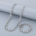 Silver stainless steel Cuban chain necklace and bracelet set with toggle clasp detail - Beveled O-Chain (10mm) / Bracelet 21cm / Steel