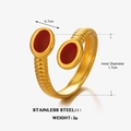 Anello regolabile in acciaio inossidabile dorato con doppie punte ovali in smalto rosso - Rosso