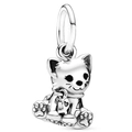 Charm gattino in argento sterling S925 con occhi in smalto e ciondolo a cuore - Gatto Carino (008)