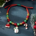 Braccialetto natalizio intrecciato a mano con ciondoli festivi e perline colorate - Campanella di Natale, pupazzo di neve e bastoncino di zucchero(BR23Y0628-1)