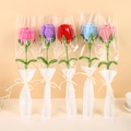 Five handmade plush tulip bouquets in various colors with Love gift packaging - Trapezoid Bag-Finished-Wine Red