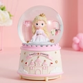 Caja de música bola de cristal de princesa castillo rosa con copos de nieve fina - Castillo de Princesa Rosa