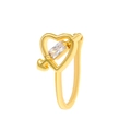Gold non-piercing heart and arrow nose ring clip with rectangular clear zircon stone - KC Gold 8155