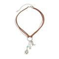 Westerse halsketting met zilveren laars en cactushangers aan bruin fluwelen koord - Ketting-Laars Cowboyhoed