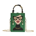Borsa da sera verde con graffiti di cartoni animati e manico avvolto in seta - Verde