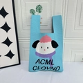 Blue knit tote bag with a cute cartoon puppy design and ACML CLOVND text embroidery - Thinking Dog Blue