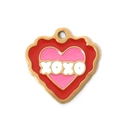 Vergoldeter Herzanhänger mit rosa XOXO-Emaille für DIY-Schmuck und Anhänger - XOXO Rosa Herz
