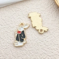 Cute white enamel bunny charm in tuxedo with golden textured back for DIY jewelry - Rabbit (11912)