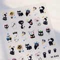 Autocollants nail art 3D M-846 avec motifs de chats noirs et pattes de dessins animés - Style de Chat Noir de Dessin Animé (M-846)