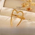 18k gold plated stainless steel open heart ring in elegant golden finish for women - Large Hollow Heart Style (ZN1482-600)