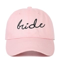Berretto da baseball in cotone rosa con ricamo bride nero e design classico a sei pannelli - Regolabile / Rosa
