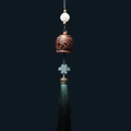 Verawood hollow carved pendant with white lotus bead and deep green silk tassel - Drum Style (5) / Approx. 2.9*2.3cm / Without Scent Beads