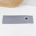 Gray knitted ribbed sports headband with W embroidery patch for fitness and running - Gray