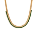 Collier maille serpent plate en acier plaqué or 18K avec zircons verts - Collier à coutures en chevrons de zircone - Or - Zircone verte