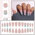 French manicure press-on nails in long oval shape with nude pink and light blue tips - Y-72 Pink Blue Color Block