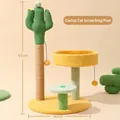 Green cactus cat scratching post with yellow plush bed and sisal rope height 65cm - 40*40*65cm / Cactus Small Cat Tree