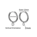Silver stainless steel 8mm hoop earrings with a 2mm hanging loop DIY jewelry component - Cross Steel - Inner 8mm Outer 12mm