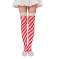 Detailed view of red and white striped over-knee socks with elastic knitted texture - Red White Striped Pattern Over Knee Socks