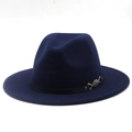 Detail of dark blue fedora with black leather band and silver fishbone metal trim - M (56-58cm) / Navy Blue