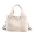 Sac à main minimaliste en toile blanc cassé avec bandoulière réglable et poche avant - Blanc Cassé
