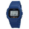 Blue digital sports watch with square resin case and 50M water resistance - Blue