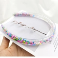 Detail of transparent PVC headband filled with colorful candy-like sequins for children - Soft Clay Sugar Grains Style