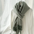 Green and white plaid cashmere scarf for women with soft tassel fringe details - Item 1# Green Plaid