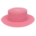 Wide brim bright pink straw hat for sun protection in a stylish flat top western jazz style - Cow Skull Decor Band Style (284N)