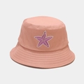 Detailed view of starfish embroidery on a cotton bucket hat with multi-row stitching - M(56-58cm) / Pink
