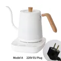 Matte white temperature control gooseneck kettle with wood handle and Type A EU plug - Type A White Wood Grain Handle EU Plug 220V
