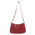 Elegant red crocodile pattern underarm bag with metal chain strap for stylish women - Red