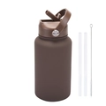 650ml stainless steel sports bottle in matte dark brown with straws and cleaning brush - Dark Coffee