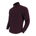 Gros plan du pull bordeaux en maille gaufrée avec col montant et détails de la fermeture - S / Tops / Rouge Foncé