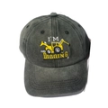 Dark gray washed cotton baseball cap with yellow excavator embroidery and slogan - Adjustable / Grey With Yellow Excavator Embroidery