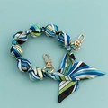Multifunctional handbag chain featuring blue and green striped silk fabric wrapped spheres - Blue Green Stripe (B110-C)