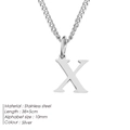 Minimalist stainless steel necklace featuring a silver alphabet X pendant for women - Letter Style(X) (CDNP014) / Silver