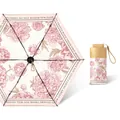 Mini floral folding sun umbrella with cream fabric and elegant pink peonies - Flat 6-Fold Titanium Gold Glue Christine (Inner Print)