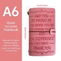 Pink PU leather A6 travel journal with embossed quote and elastic closure strap - Employee Motivation / Pink