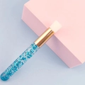 Lash and nose cleansing brush with blue glitter handle and soft white fiber bristles - Blue Glitter + Gold Ferrule