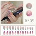 Long ballet press-on nails with pink green and purple gradient translucent finish - Mint Green and Taro Purple Gradient Style (A509)