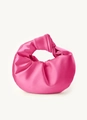 Ruched rose red satin cloud clutch bag with twisted knot handle for wedding parties - Rose Red