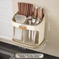 Vertical cream cutlery drainer box with cartoon eyes and transparent organizer panel - Wall-mounted / Cream