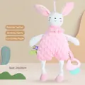 Doudou lapin rose pour bébé en tissu minky 3D avec anneau de dentition en silicone - Jouet Apaisant Lapin (Avec Pieds)
