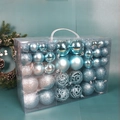 Blue and silver Christmas ball ornaments set with matte, glitter, and hollow finishes - 100pcs PVC Boxed (Light Lake Blue)