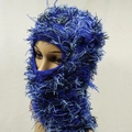 Blue knit balaclava face mask with fuzzy long tassel texture for outdoor winter warmth - One Size / Blue