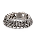 Pulsera de eslabones cubanos de acero inoxidable vintage con patrones grabados plata - 21cm / Nudo Celta Plata Antigua (KB128122)