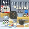 Set cucina giocattolo 31 pezzi azzurro con piano a induzione e utensili da cucina - Set da Cucina da 31 Pezzi Blu con Fornello a Induzione