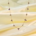 Golden stainless steel necklace featuring purple natural stones and small gold beads - Purple Stone Necklace - Gold